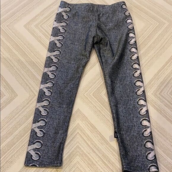 Terez Little Girls Denim Side Laces Print Leggings - Picture 1 of 5